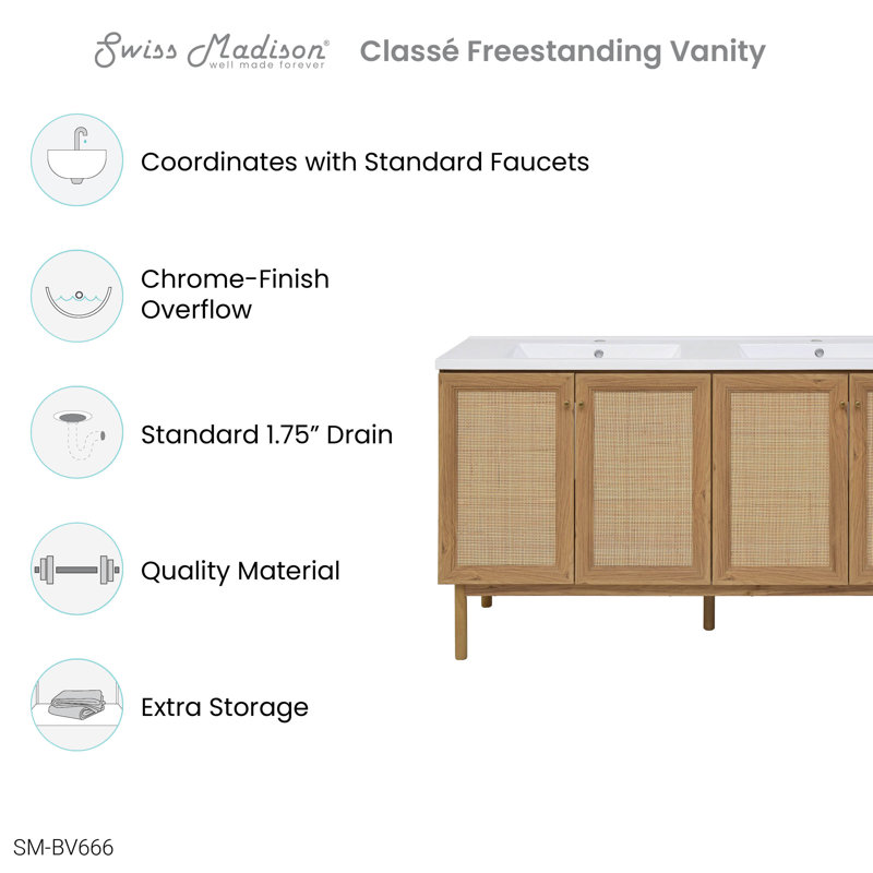 Classe 60" Oak Double Freestanding Bathroom Vanity