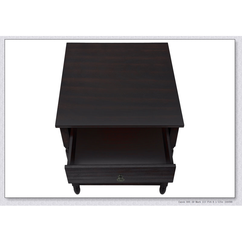 Table d'appoint carrée traditionnelle à 2 niveaux en placage de noyer foncé, parfaite pour le salon et la chambre à coucher
