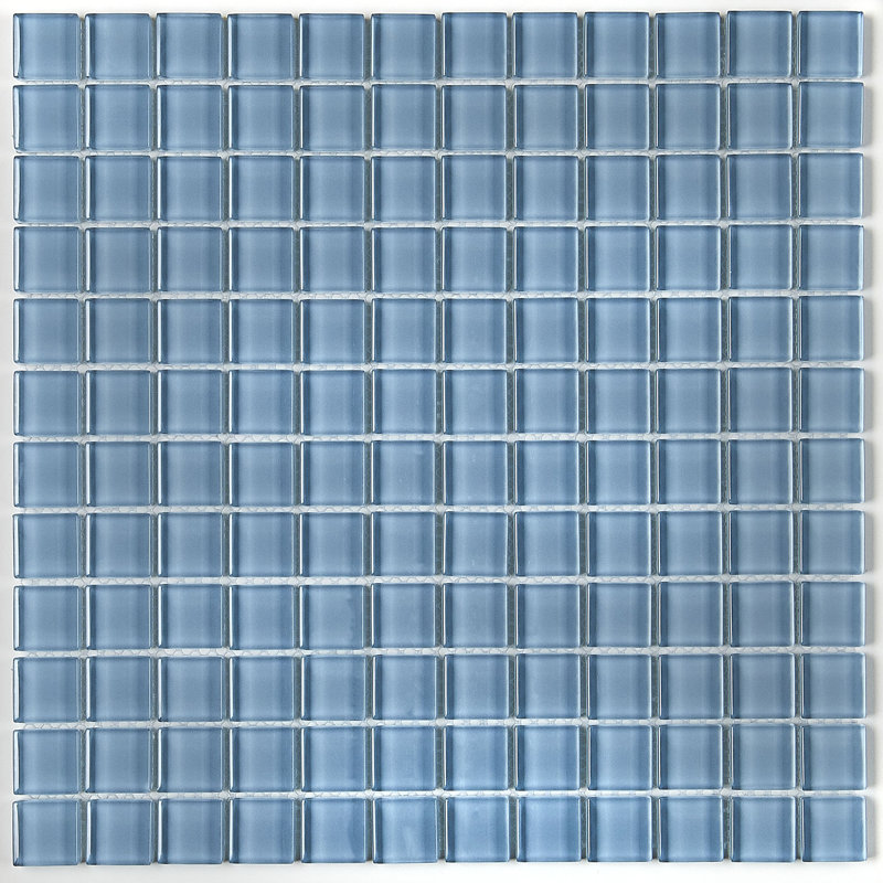 Geneva 1" x 1" Glass Grid Mosaic Wall Tile, Classic Solid Blue Lagoon