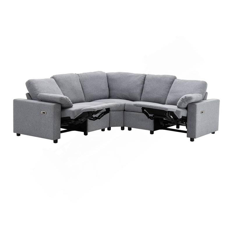 Canapé modulaire inclinable 89 po avec deux ports USB, Lin gris