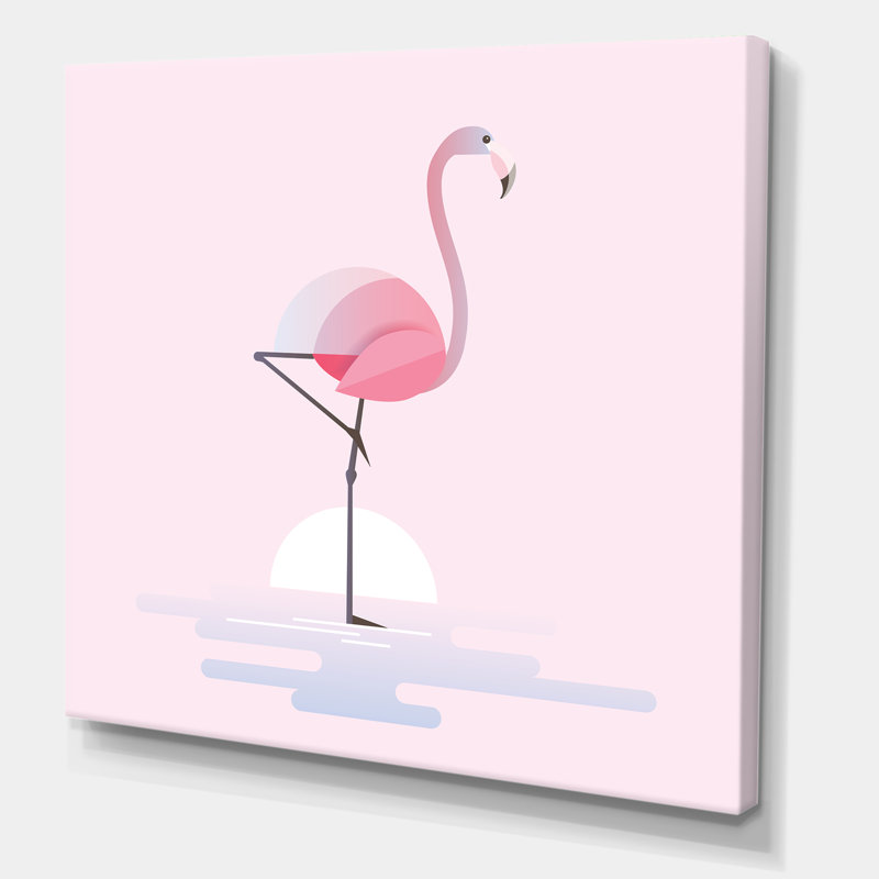 Flamant rose debout - Impression sur toile, H 16 po x l 16 po x P 1 po, Toile tendue