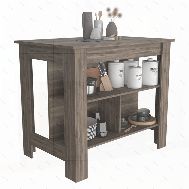 Rockaway 3-Shelf Kitchen Island, Dark Brown, Dark Brown