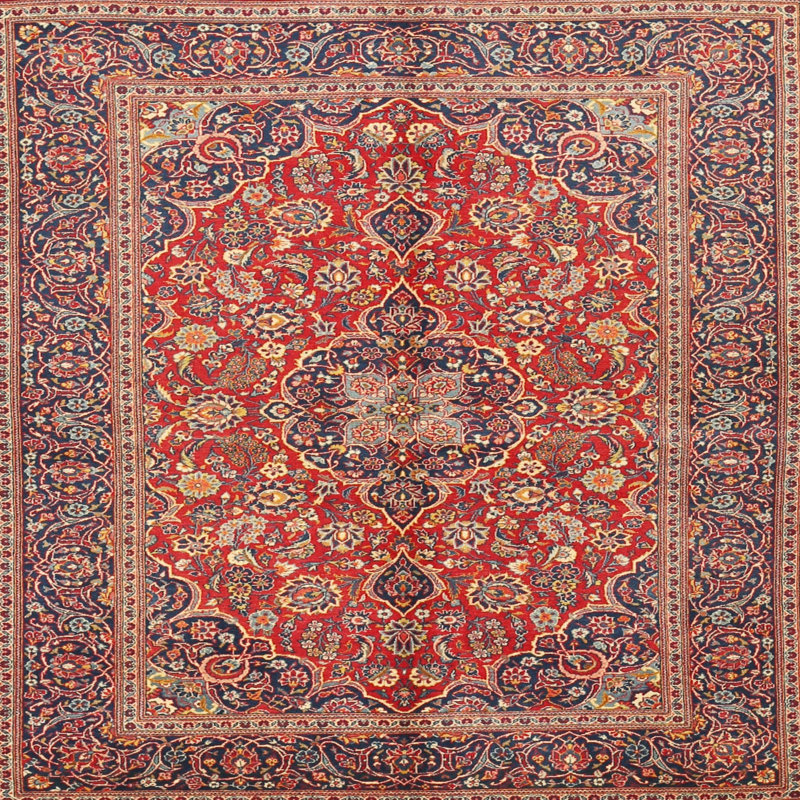 Tapis traditionnel mehroon/noir/crème, Carré 5 pi
