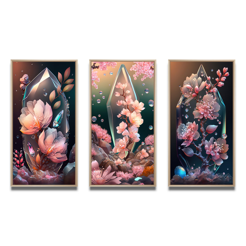 «Cherry Blossums», 3 pièces sur toile, Naturel, H 32 po x l 48 po