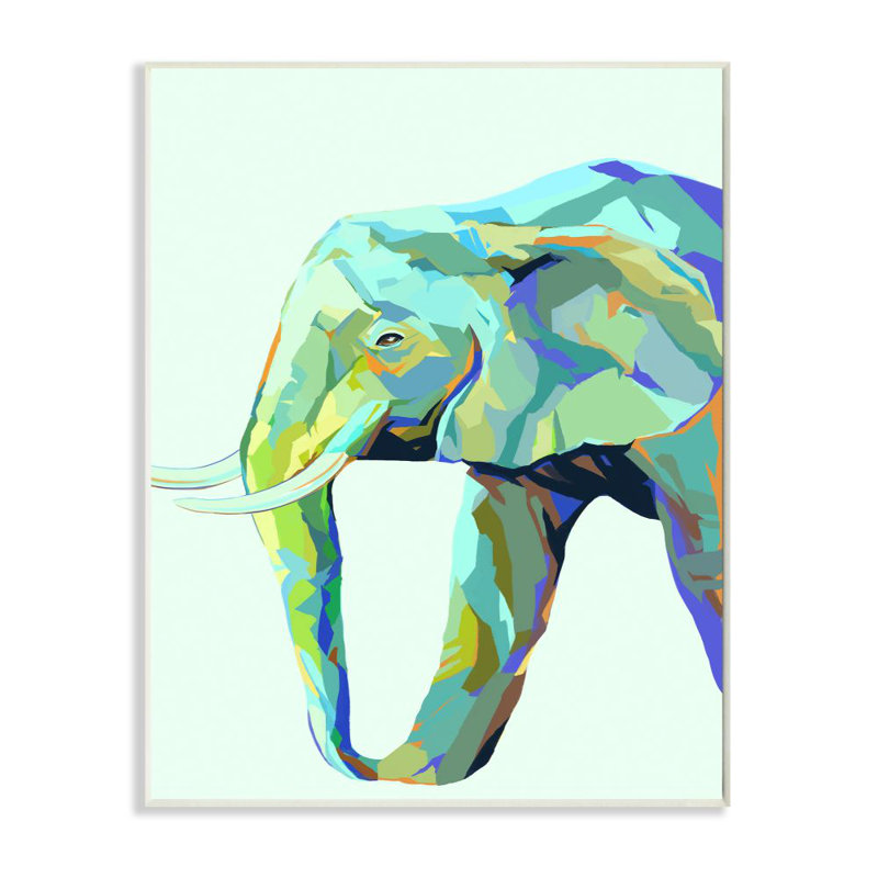 «Elephant Abstract Shapes Blue Green Animal Design» par Ziwei Li - impression d'art graphique, H 13 po x l 19 po