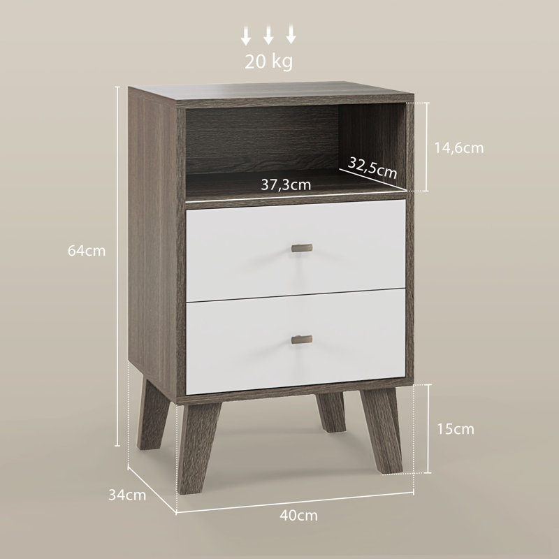 40cm W Engineered Wood Bedside Table