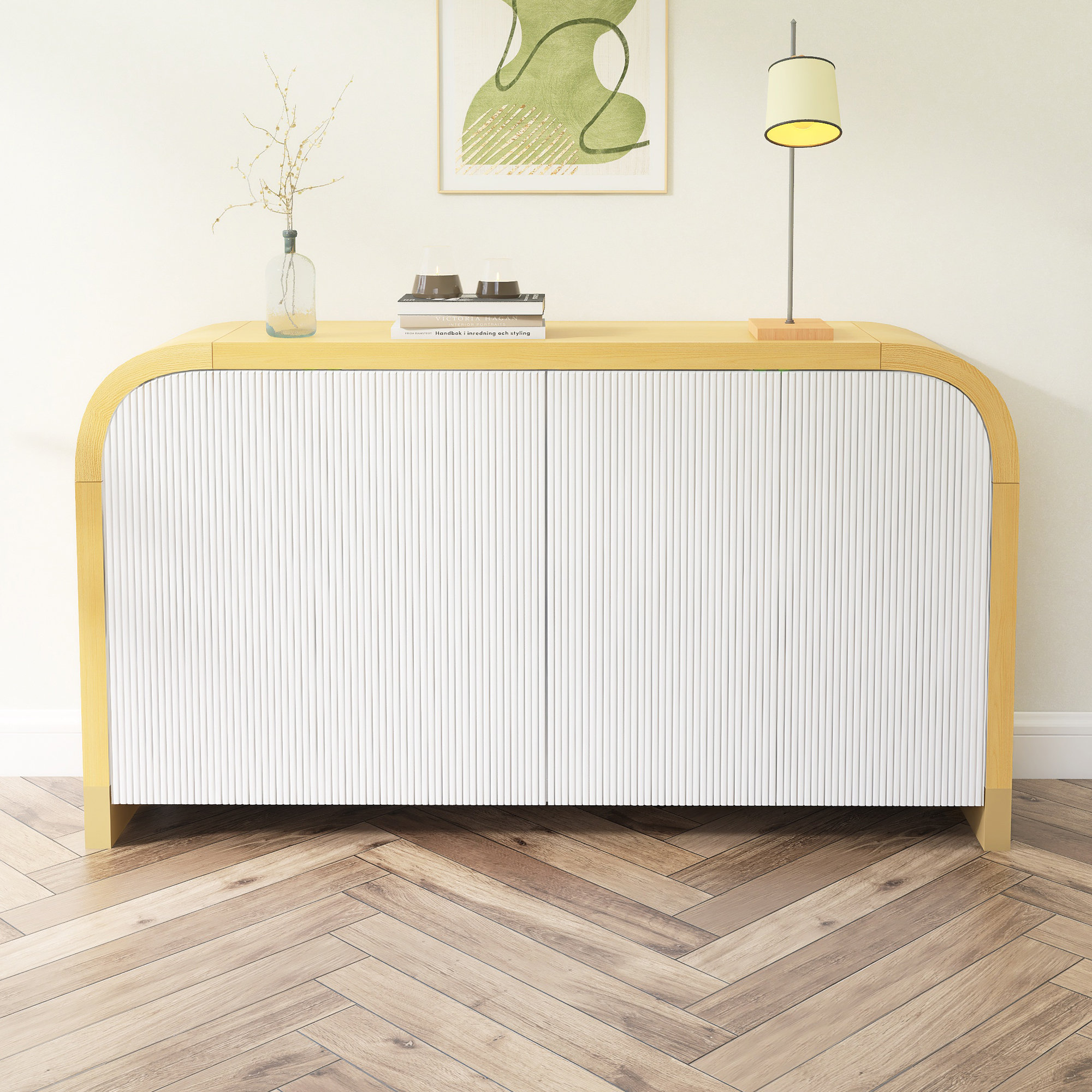 U-STYLE Four Door Curved Corner Design Cabinet