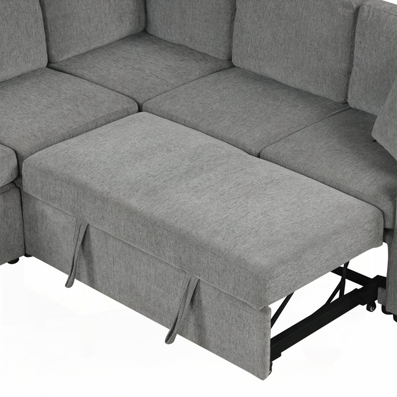 108.7" Sectional Sofa Convertible Sofa Bed, Gray