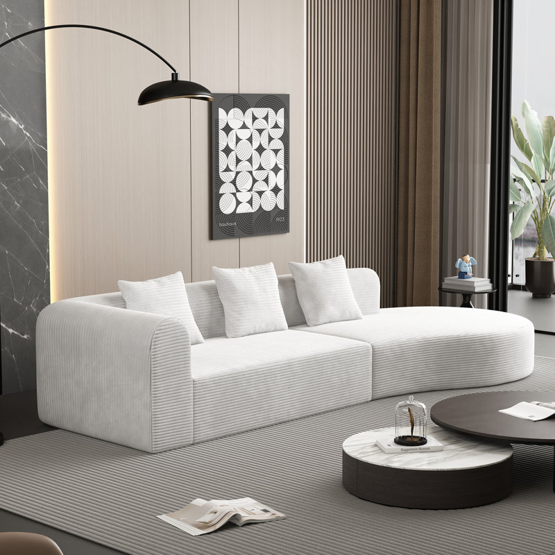 Très grand canapé modulaire profond Lochlan Boneless, Velours blanc