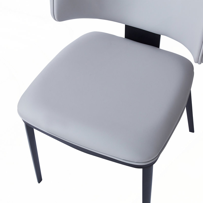 Ensemble de 2 chaises de salle à manger rembourrées en cuir de polyuréthane avec dossier en forme de croissant, Noir/gris
