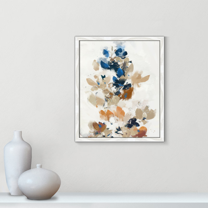 Vague de fleurs bleues II par Ken Roko, L 16 po x H 19 po, Framed Print, White Woodgrain