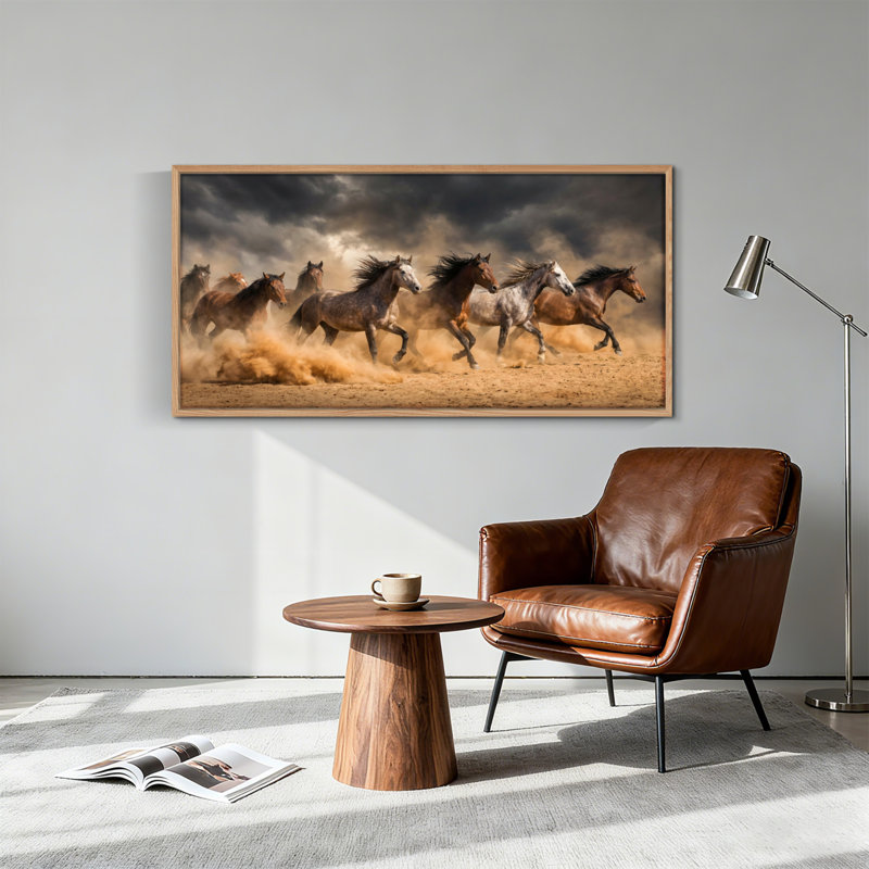 Tableau encadré sur toile représentant des chevaux au galop, 147 x 71 cm (58 x 28 pouces)., 58 po x 28 po