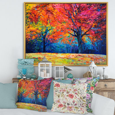 «Vibrant Red Tree in Autumn Landscape», peinture sur toile