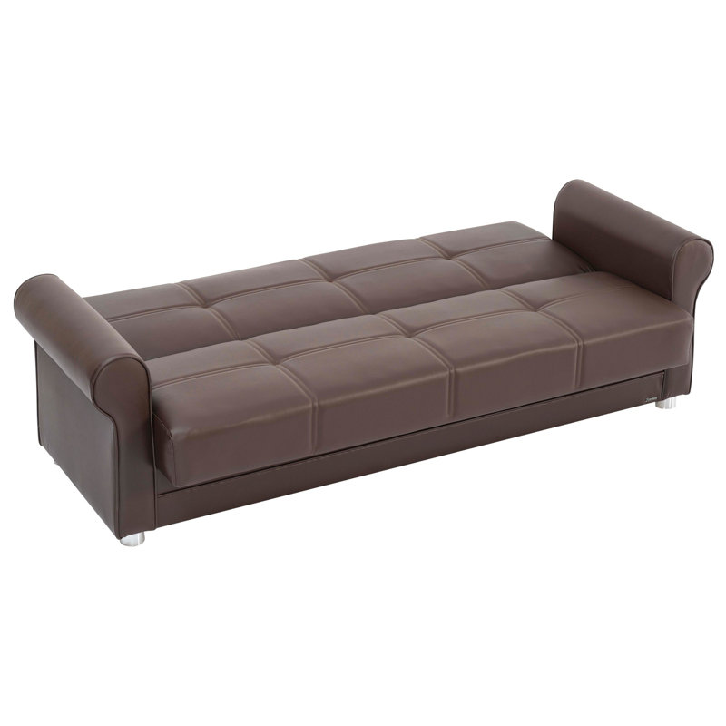 Canapé-lit rembourré convertible avec rangement, Brun