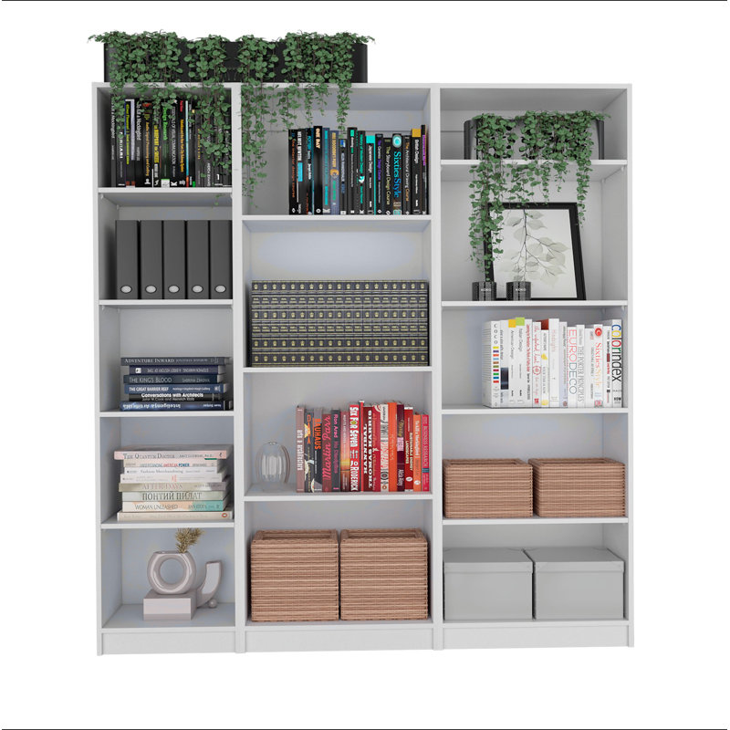 Ensemble de bibliothèque 3 pièces, 67 po de large avec 14 tablettes, ensemble de salon, (14 Shelves) 11.7"H x 71.1"W x 67.1"D