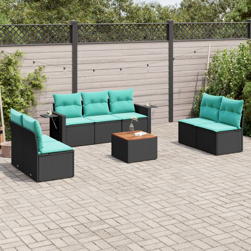  Ensemble de canapé de patio 8 pièces avec coussins en rotin de polyester noir