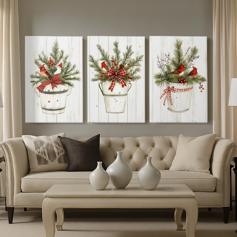 Fêtes de Noël Cxxix - Toile tendue avec châssis - 3 pièces, H 48 po x l 96 po