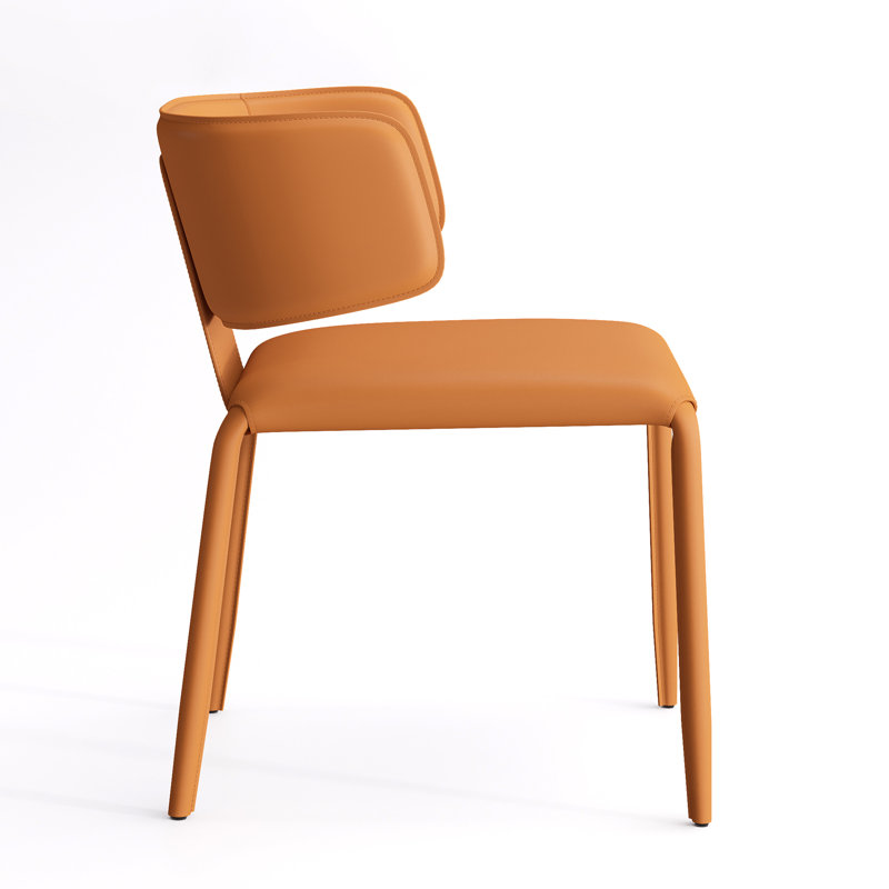 Saddle Leather Dining Chair Upholstered Side Chair With Padded Seat, Wingback Vanity Chair With Metal Frame For Dining Living Room Vanity Office, Orange