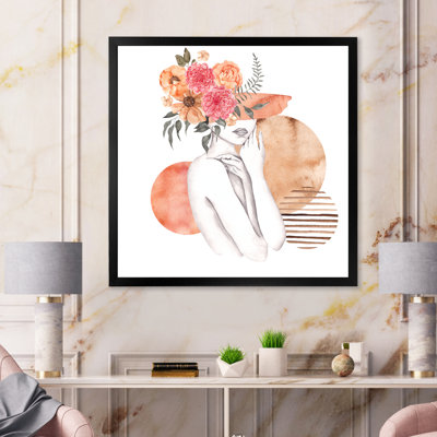 Silhouette de femme avec fleurs rouges et mauves V - reproduction d'art sur toile Glam