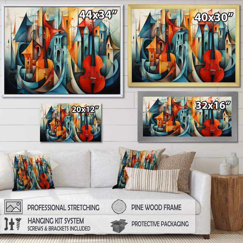 «Cubism Music Forms III - Cubism», reproduction d'art mural, Cadre flottant doré, H 16 po x l 32 po x P 1 po