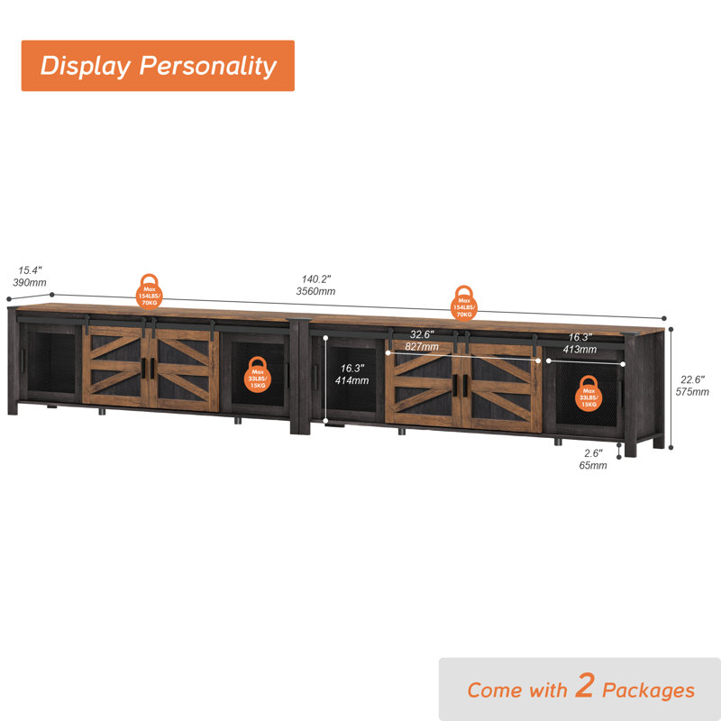 Gracie Oaks TV Stand For 100 Inch, Black And Brown, Black