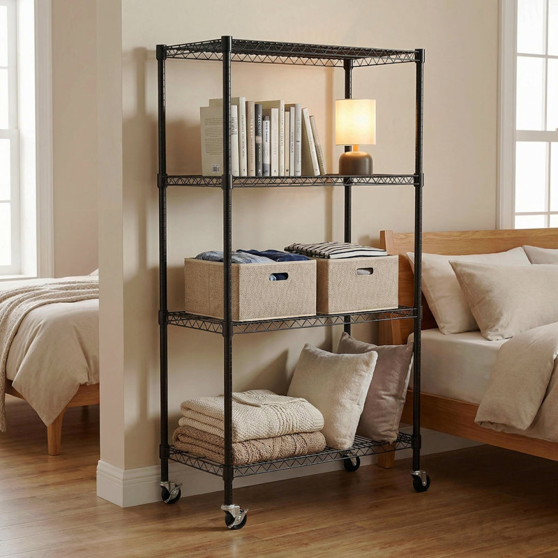 Étagères grillagées robustes à 4 niveaux réglables - supports de rangement en métal résistant à la rouille pour la cuisine, le garage, la salle de bain et le garde-manger (P 35,43 po x l 17,72 po x H 66,54 po)