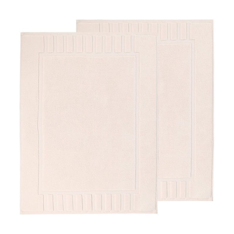 100% Cotton Thick Geometric Border Washable Bath Mats , Ivory