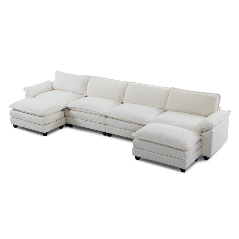 Latitude Run® 4-Seat Sectionals With 2 Ottoman, White Chenille