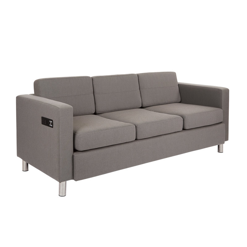 Procter 72.75'' Faux Leather Sofa, Gavotte Gray Fabric