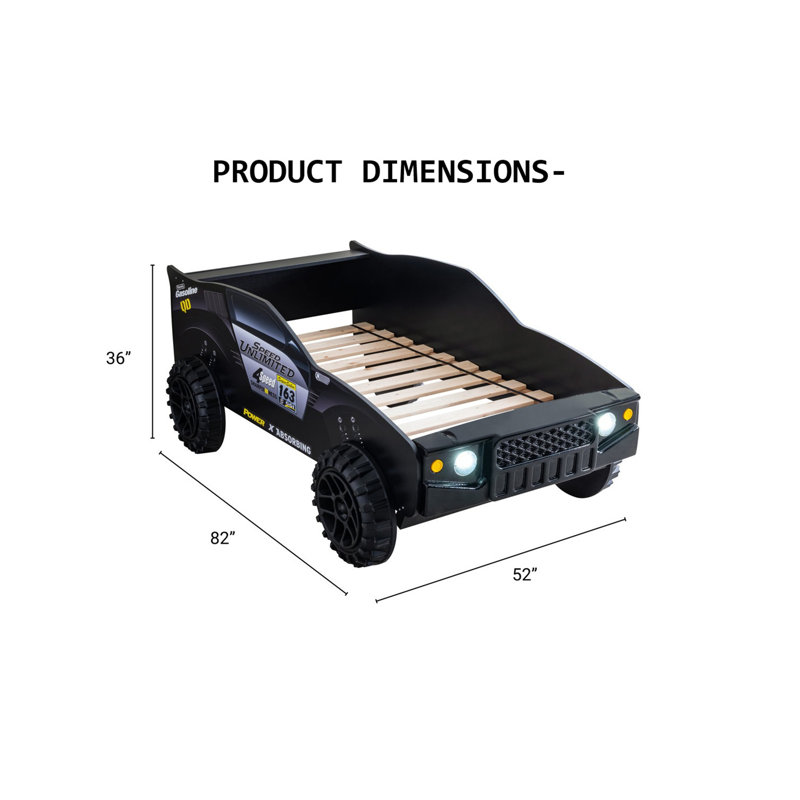 Lit simple moderne de style moderne de style Jeep rapide avec finition ultrabrillante veilleuses à DEL sur les phares, structure métallique, finition noire