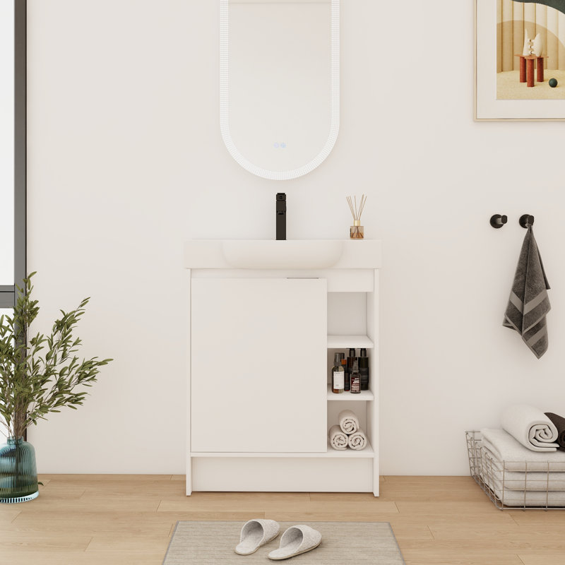 28'' Single Freestanding Bathroom Vanity With Ceramic Top, White