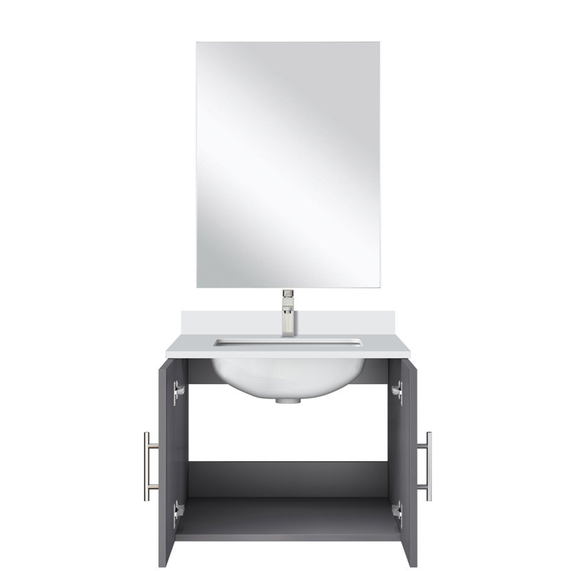 Ensemble de meuble-lavabo simple gris foncé l 24 po x P 22 po, comptoir en marbre de culture, miroir 18 po et robinet