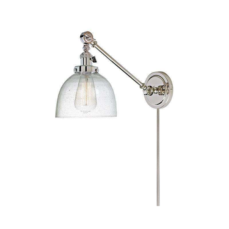 Martucci Plug-in Swing Arm Sconce, Polished Nickel, Seedy Glass