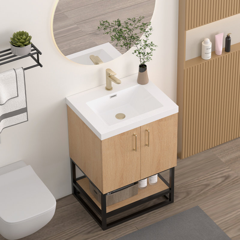 Meuble-lavabo autoportant Arden de 24 po avec lavabo intégré en résine et tablette ouverte