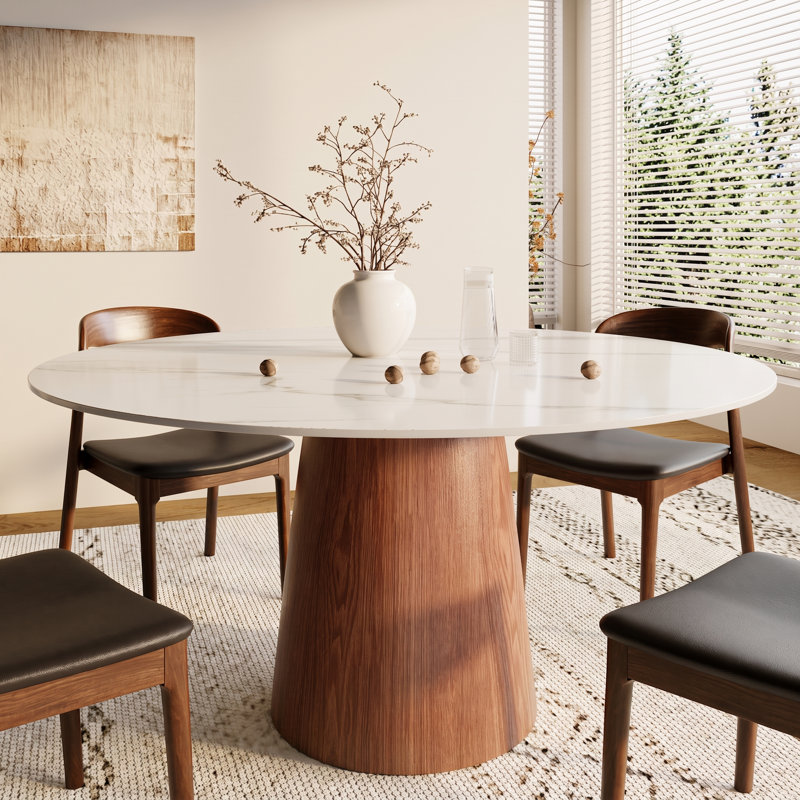 7 - Piece Kitchen Averett Farmhouse Round Pedestal (1 Table 6 Chairs) ,For 4-8, White, 29.52"H x 59.05"L x 59.05"W 