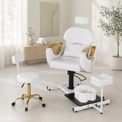 Pedicure Chair With Massage Foot Bath, 360 Degree Swivel Foot Spa Chair -White