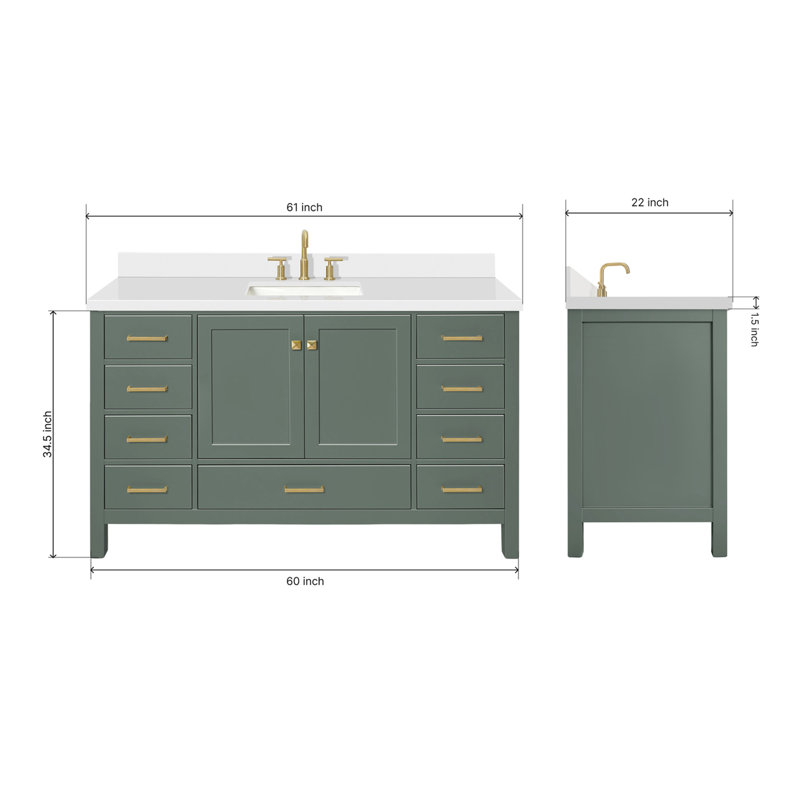 Ensemble de meuble-lavabo simple 61 po Grevera, Vert rétro, Rectangular