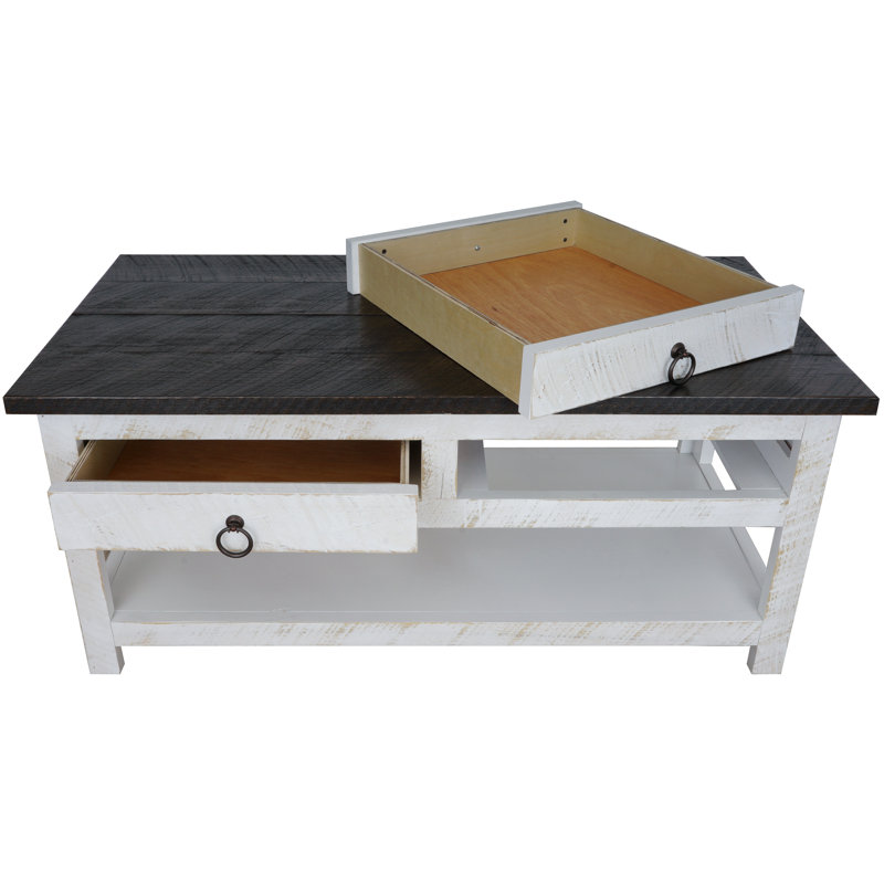 Table basse à 4 pieds en bois massif avec rangement Monarrez
