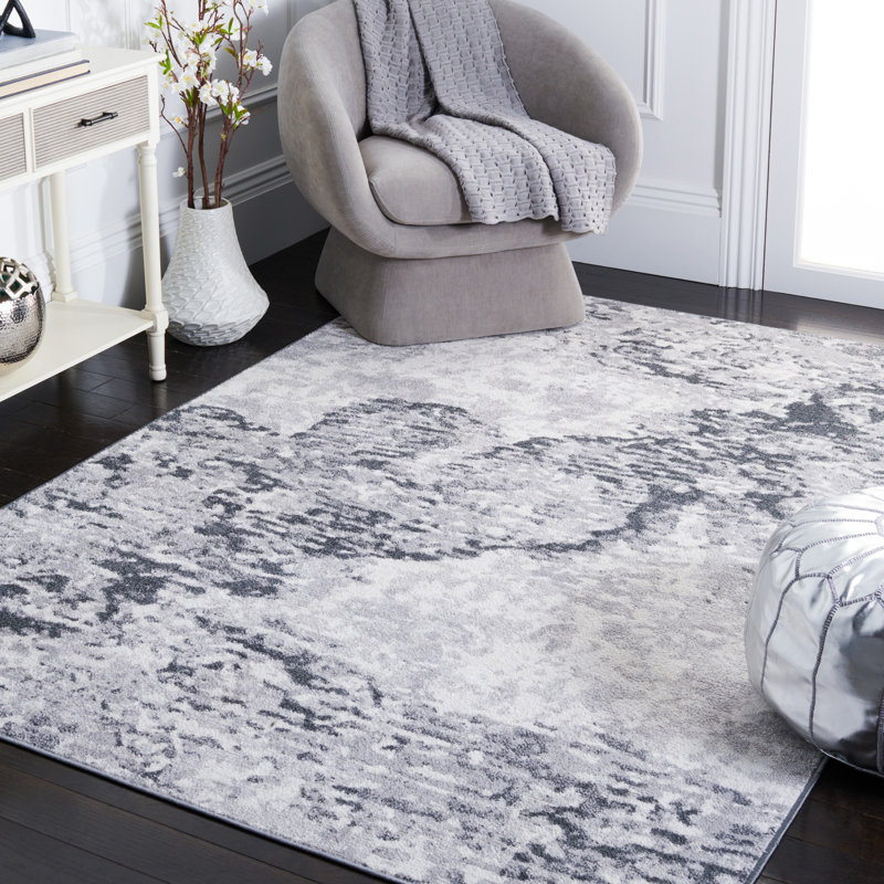 Tapis gris / ivoire à motif abstrait Ethellee, Rectangle 5 pi 3 po x 7 pi 6 po