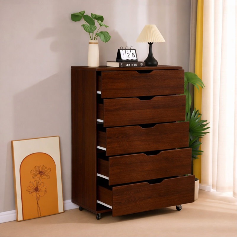 Armoire mobile à 5 tiroirs avec commode à roulettes pour commode de chambre à coucher à 5 tiroirs, l 30,71 po x P 15,75 po x H 44,49 po
