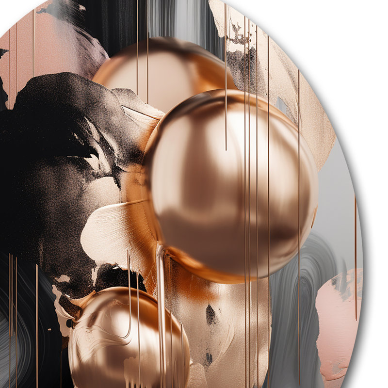 «Gold and Black Marble Expression III», art mural rond abstrait en marbre sur métal, H 23 po x l 23 po x P 1 po