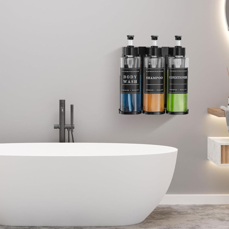Distributeur de shampooing et revitalisant, distributeur de douche Unisense 3 chambres sans distributeur de shampooing mural pour étiquettes étanches, distributeur de savon de douche 3X300ML pour salle de bain Hotel2