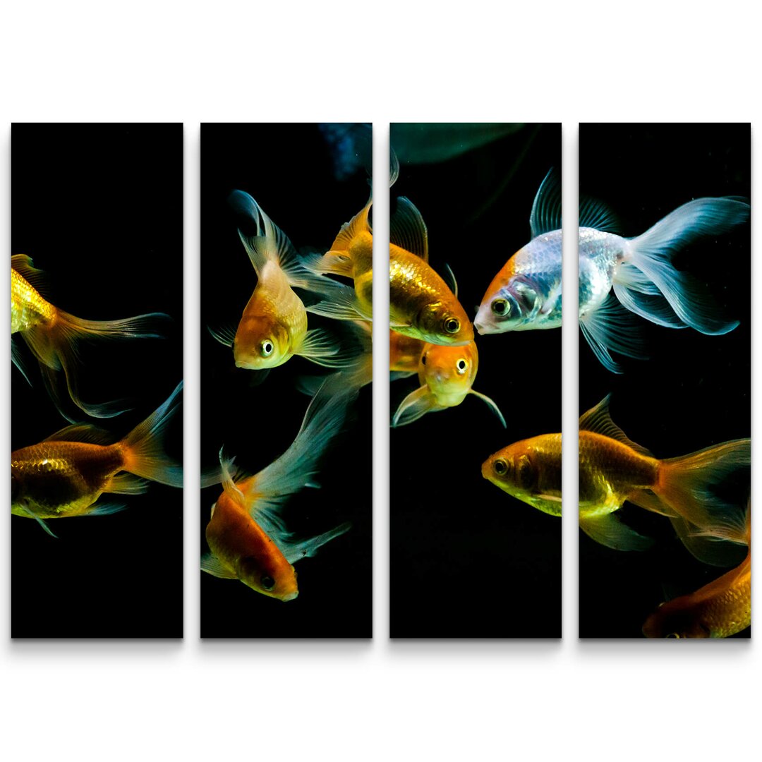 4-tlg. Leinwandbilder-Set Goldfische auf schwarzem Hintergrund