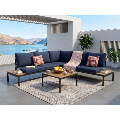 Ensemble de meubles de patio d'extérieur en forme de L Modern, canapé modulaire à structure en acier thermolaqué avec coussins lavables résistants à l'eau et aux rayons UV pour la terrasse du jardin