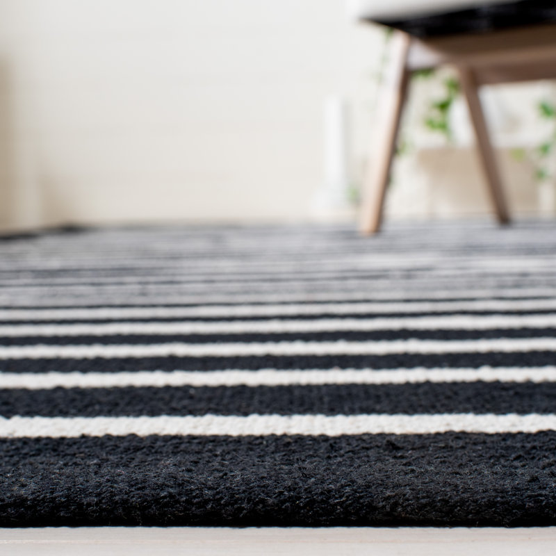 Estiben Hand Woven Cotton Striped Rug, Square 6'