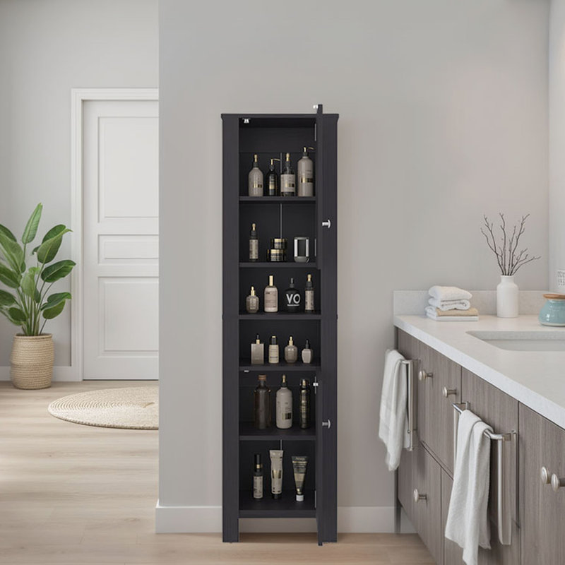 Panneau de particules moderne et autoportant avec rangement pour salle de bain noir et deux portes supérieures