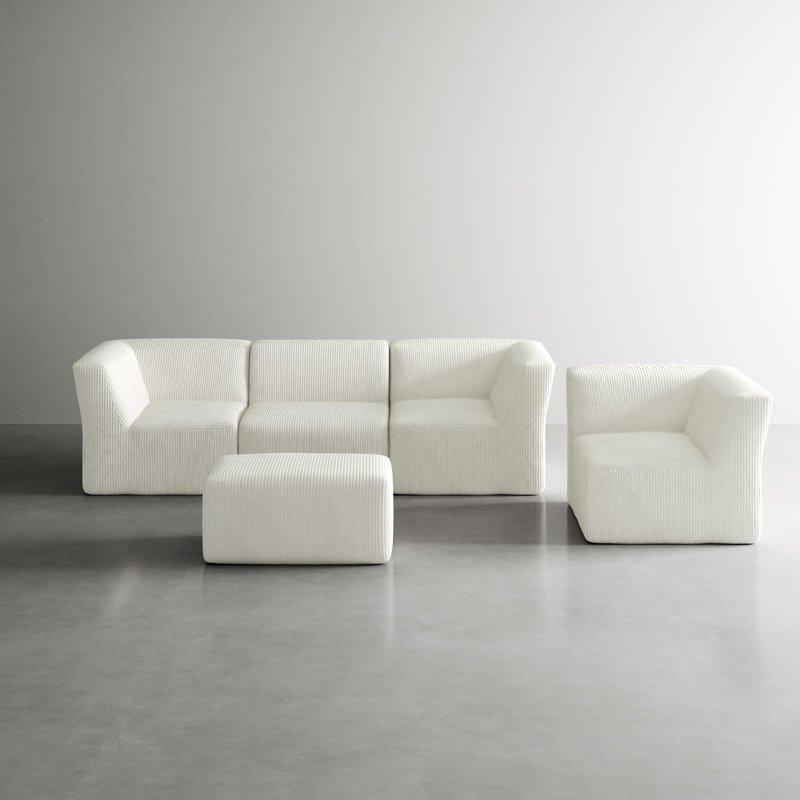 5 Seater Corduroy Seating Component, Beige Corduroy
