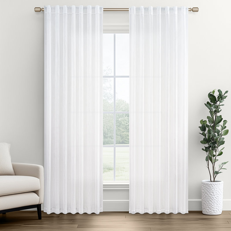 Rideau en lin avec passe-tringle Dennan, rideaux semi-transparents en lin pour la chambre à coucher, Blanc, L 50 po x L 90 po