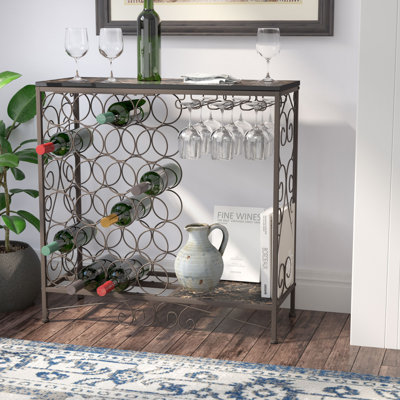 Dorsie Freestanding Wine Rack Table, Liquor Bar Cabinet with Wine Storage - Holds 24 Bottles and Glasses Holder by Red Barrel Studio