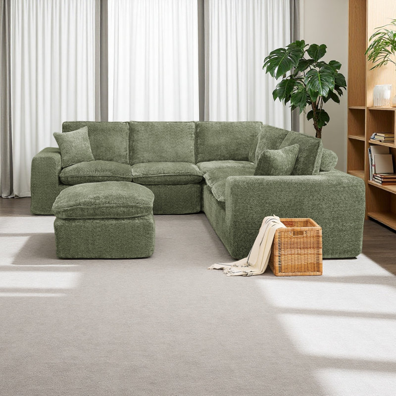 Canapé modulaire en forme de L de 107 po avec repose-pieds mobile en forme de L et canapé-lit Comfy Cloud, Vert